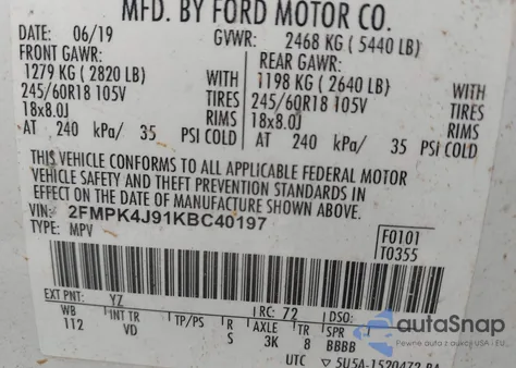 2019 Ford Edge Sel из США, поврежденный, VIN 2FMPK4J91KBC40197